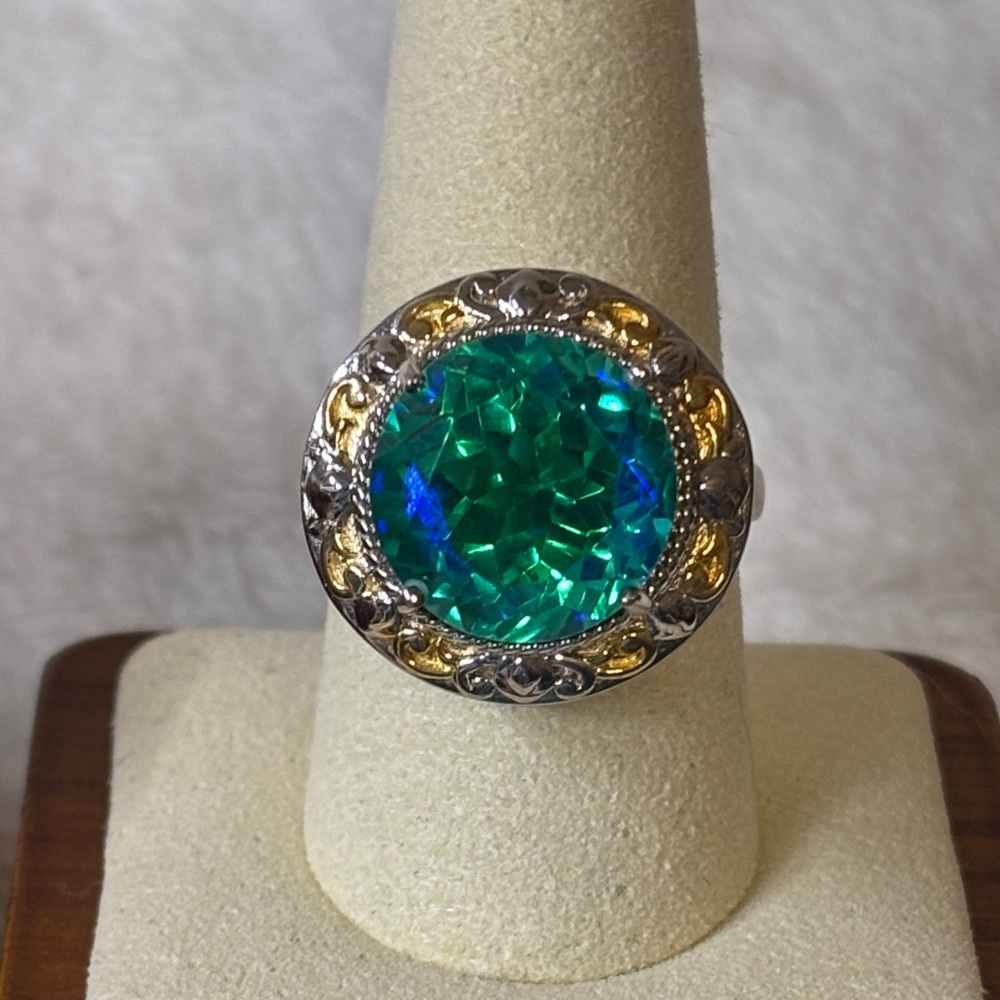 NEW 11.65 CTW Peacock Quartz Ring 18k Yellow Gold & Platinum
